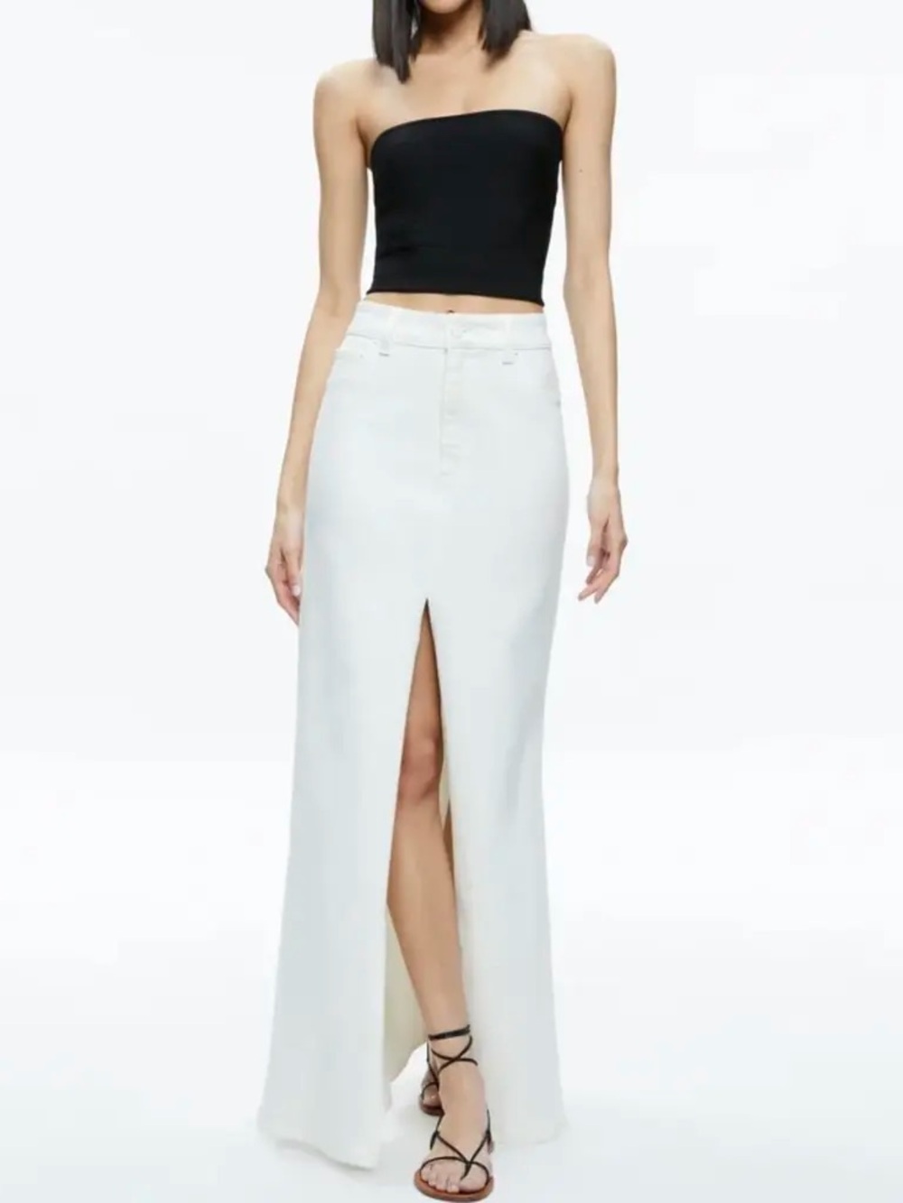 Alice + Olivia Ivory Maxi Skirt with Front Slit Size 32 BNWT
